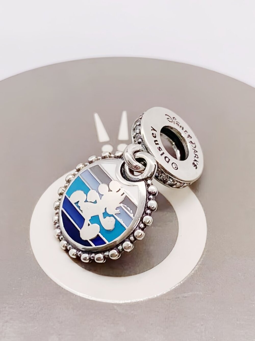 Pandora Disney Mickey Mouse Double Sided Dangle Charm, Blue Striped Enamel Charm